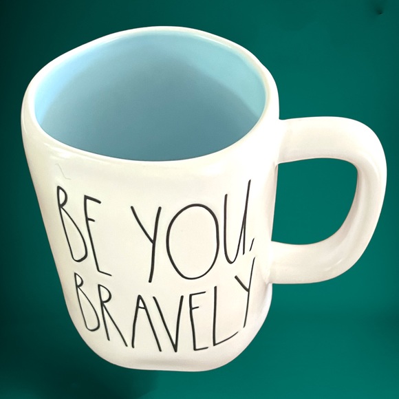 Rae Dunn Be You, Bravely Ceramic Coffee Mug with Blue Interior. New- 16 ounces. - Picture 2 of 4